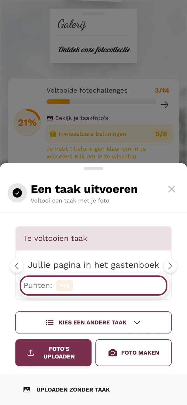 Taakkaart in de upload-dialoog, de chip met het aantal punten is gemarkeerd