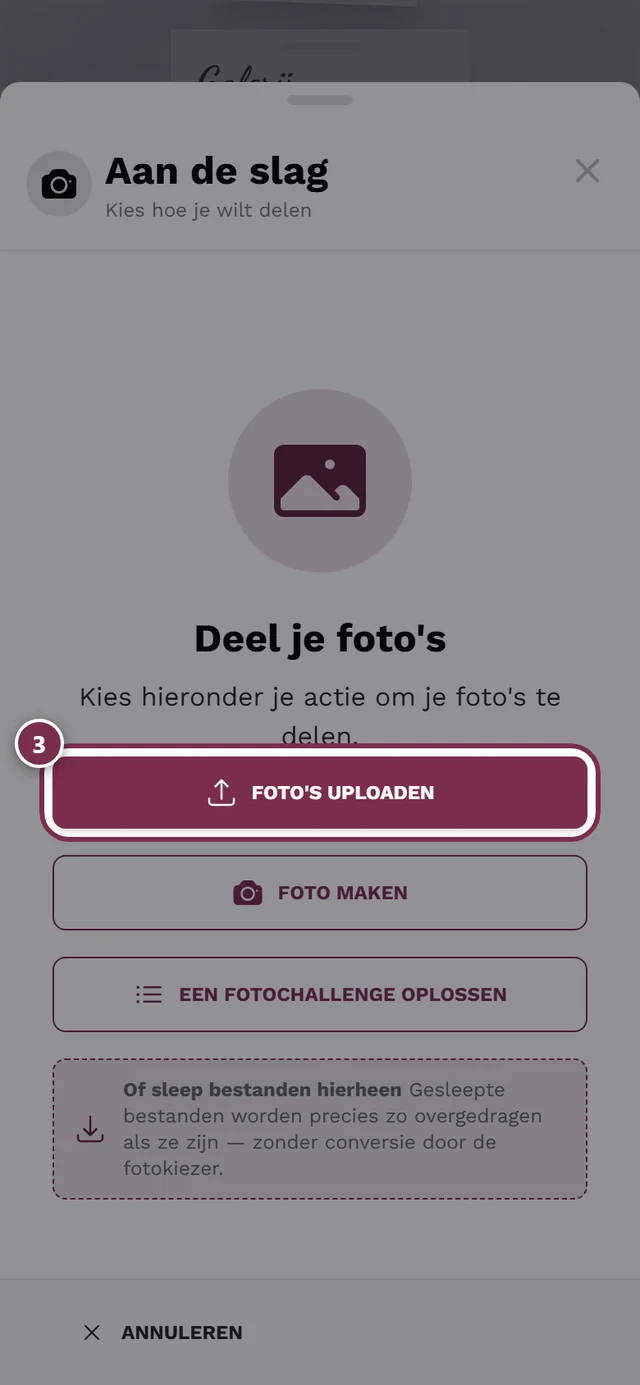 Upload-venster met de knop Foto kiezen