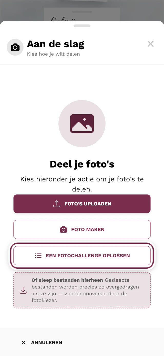 Eerste stap van het uploadvenster, de ingang naar het takenpad is gemarkeerd
