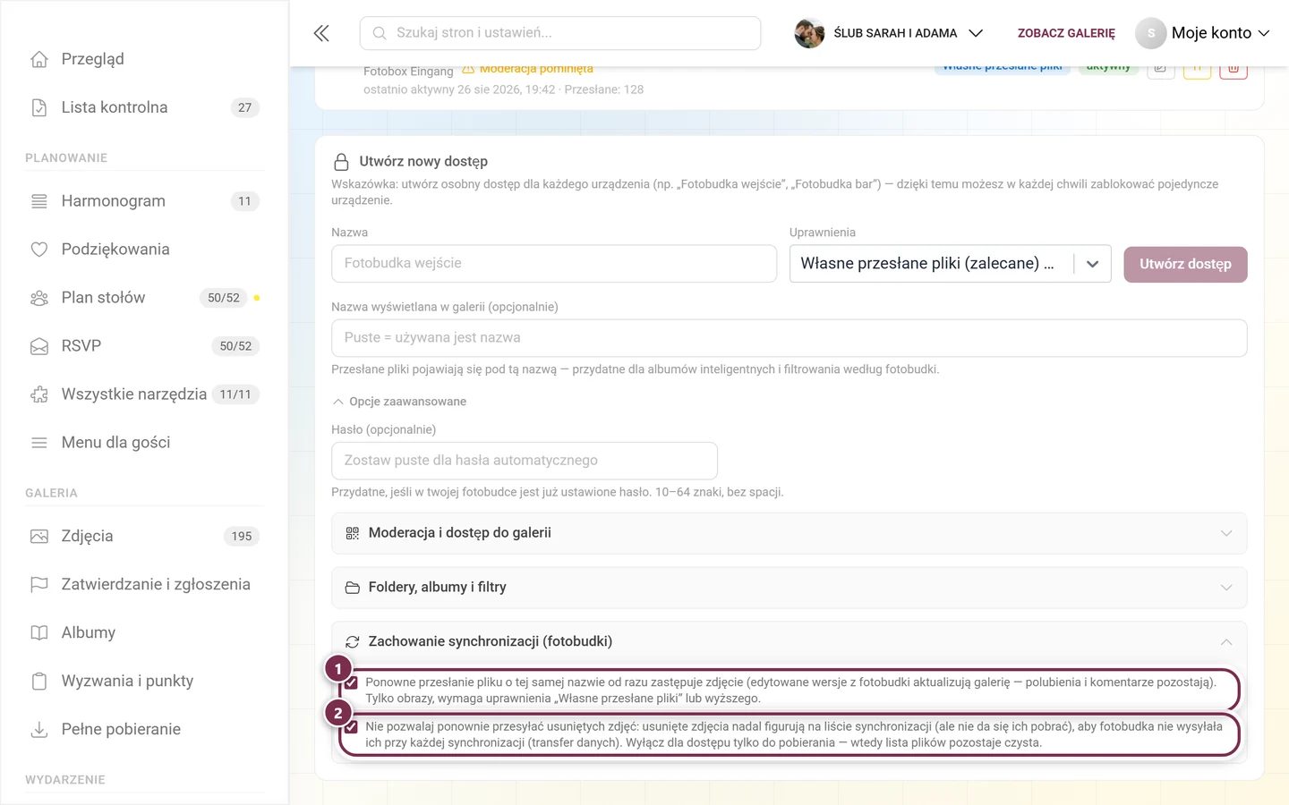 Rozwinięta grupa Zachowanie synchronizacji z dwoma zaznaczonymi polami wyboru