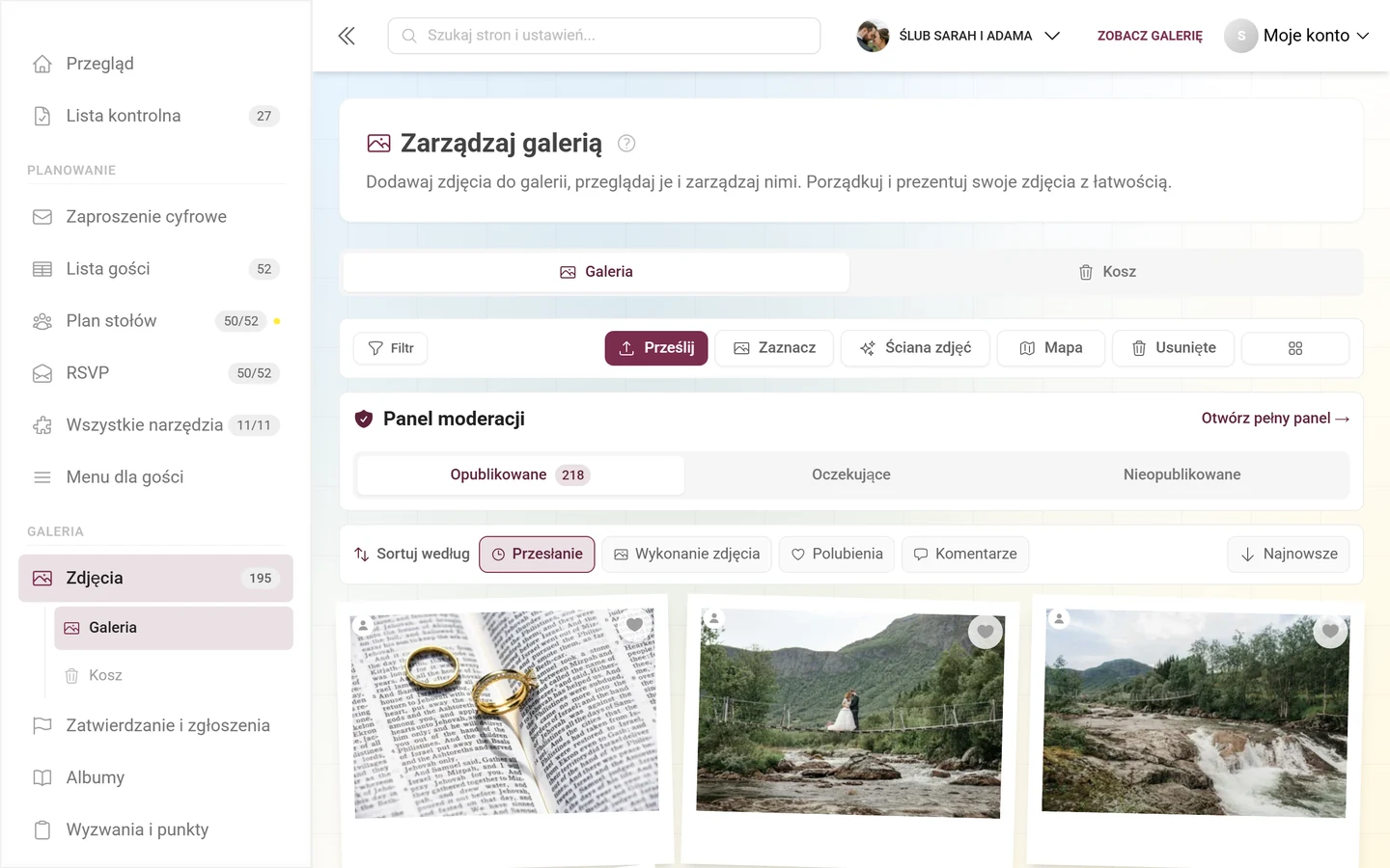 Okno Filtry galerii z szybkimi filtrami, typem pliku, kolejnością sortowania i albumami