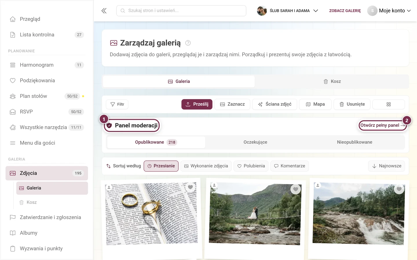 Panel moderacji z zaznaczonym nagłówkiem i linkiem Otwórz pełny panel