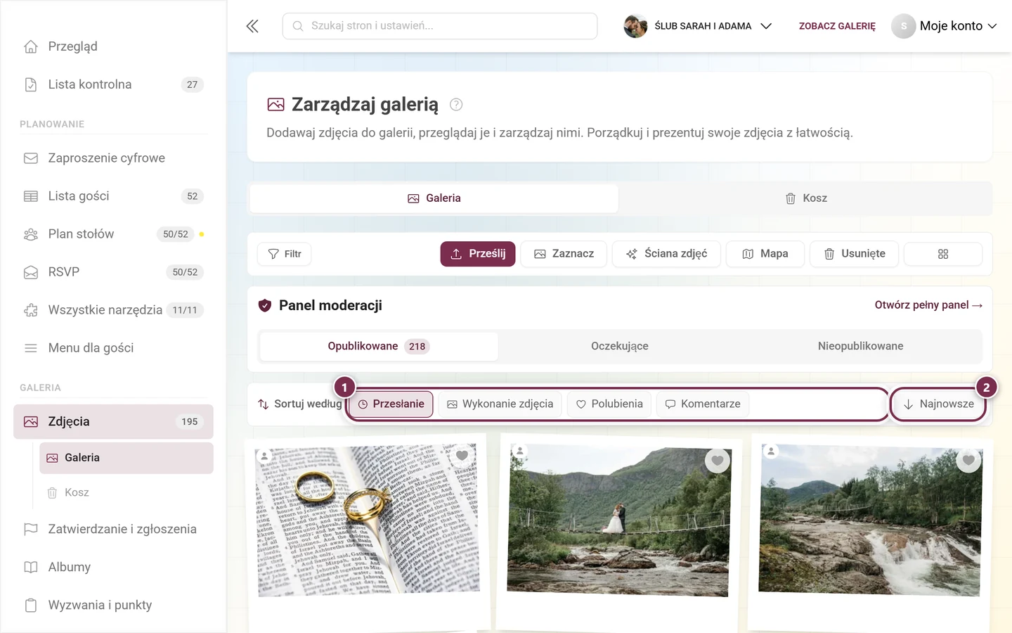 Pasek sortowania z zaznaczonymi kryteriami i zaznaczonym przyciskiem kierunku