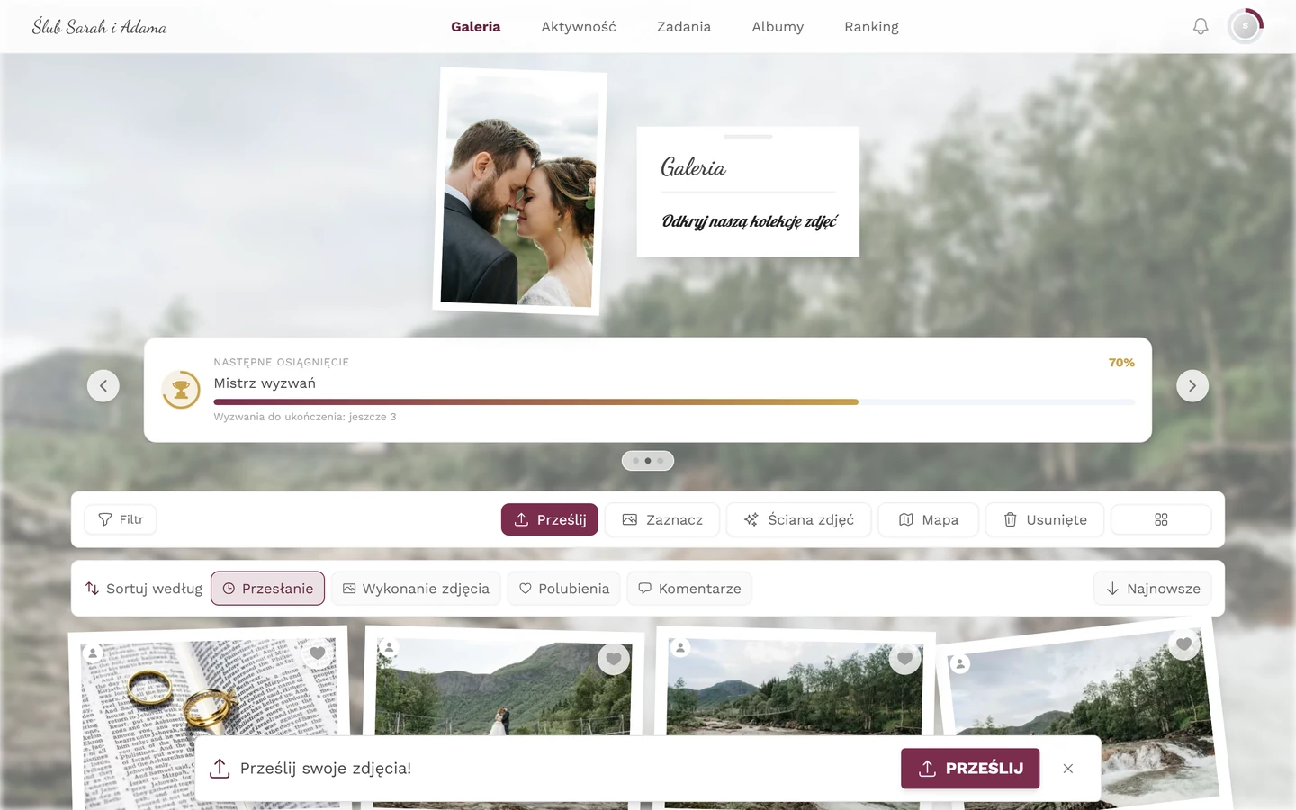 Galeria z kartą Następne osiągnięcie i trzema kropkami karuzeli pod spodem