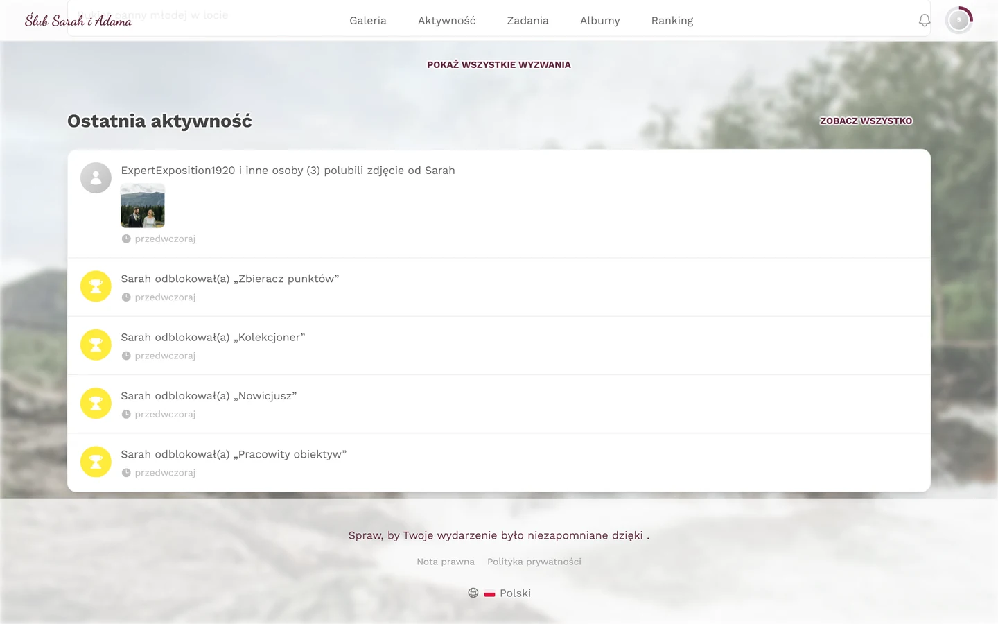 Stopka strony głównej wydarzenia z linkami Nota prawna i Polityka prywatności