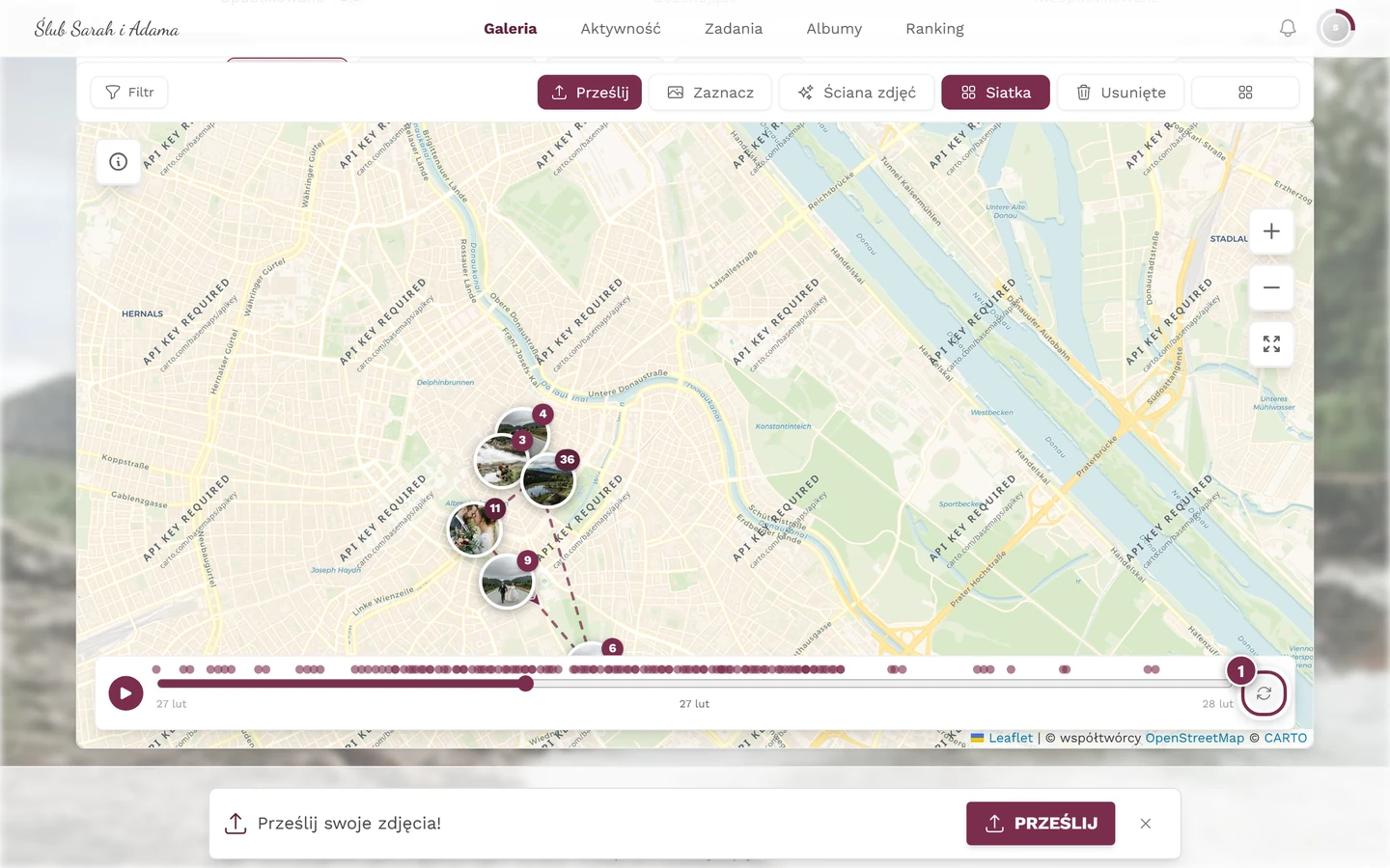 Mapa z suwakiem przesuniętym na jedną trzecią i zaznaczoną okrągłą strzałką