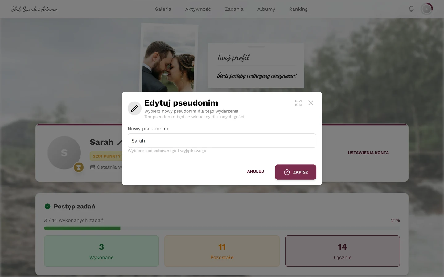 Okno edycji pseudonimu