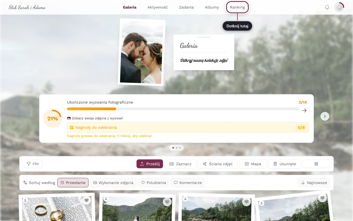 Galeria na komputerze z zaznaczoną na czerwono pozycją menu Ranking na górnym pasku