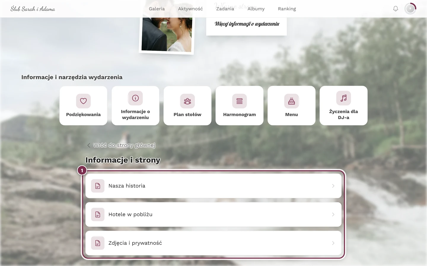 Strona zbiorcza Informacje i strony w widoku gościa z trzema wpisami