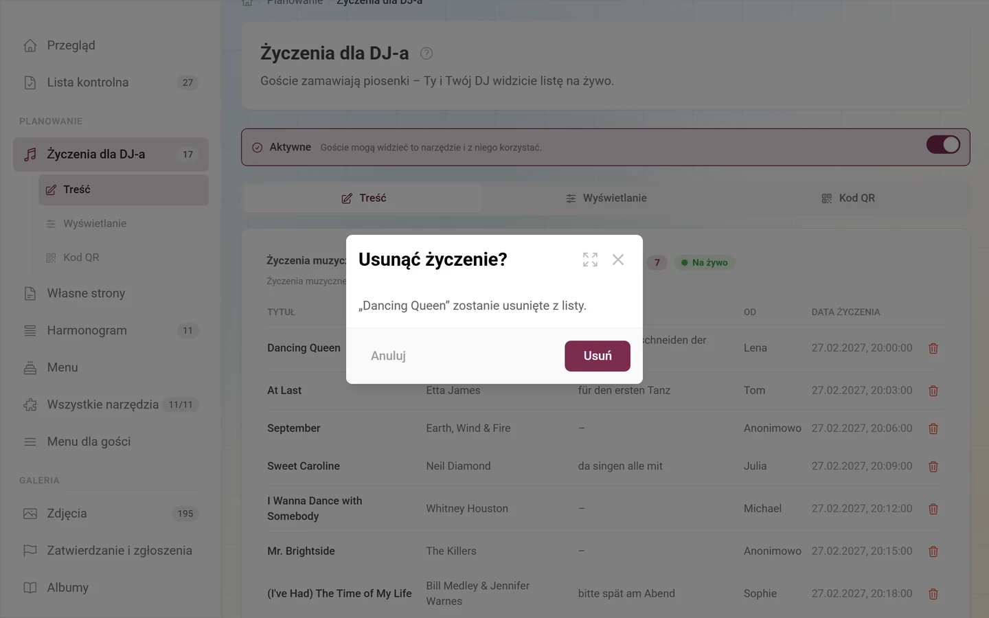 Pytanie Usunąć życzenie z tytułem danego życzenia