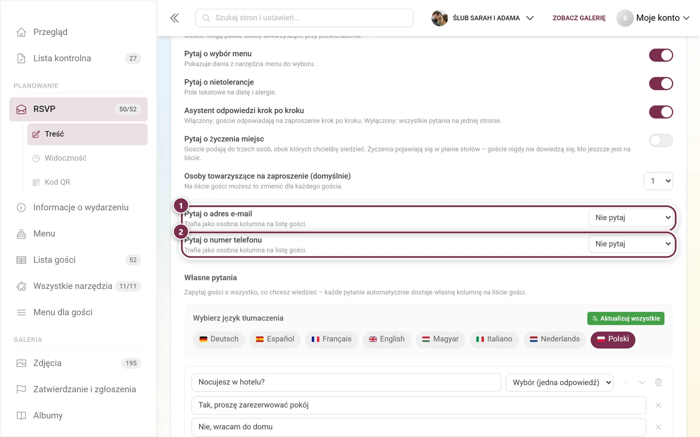 Dwa pytania kontaktowe o adres e-mail i numer telefonu