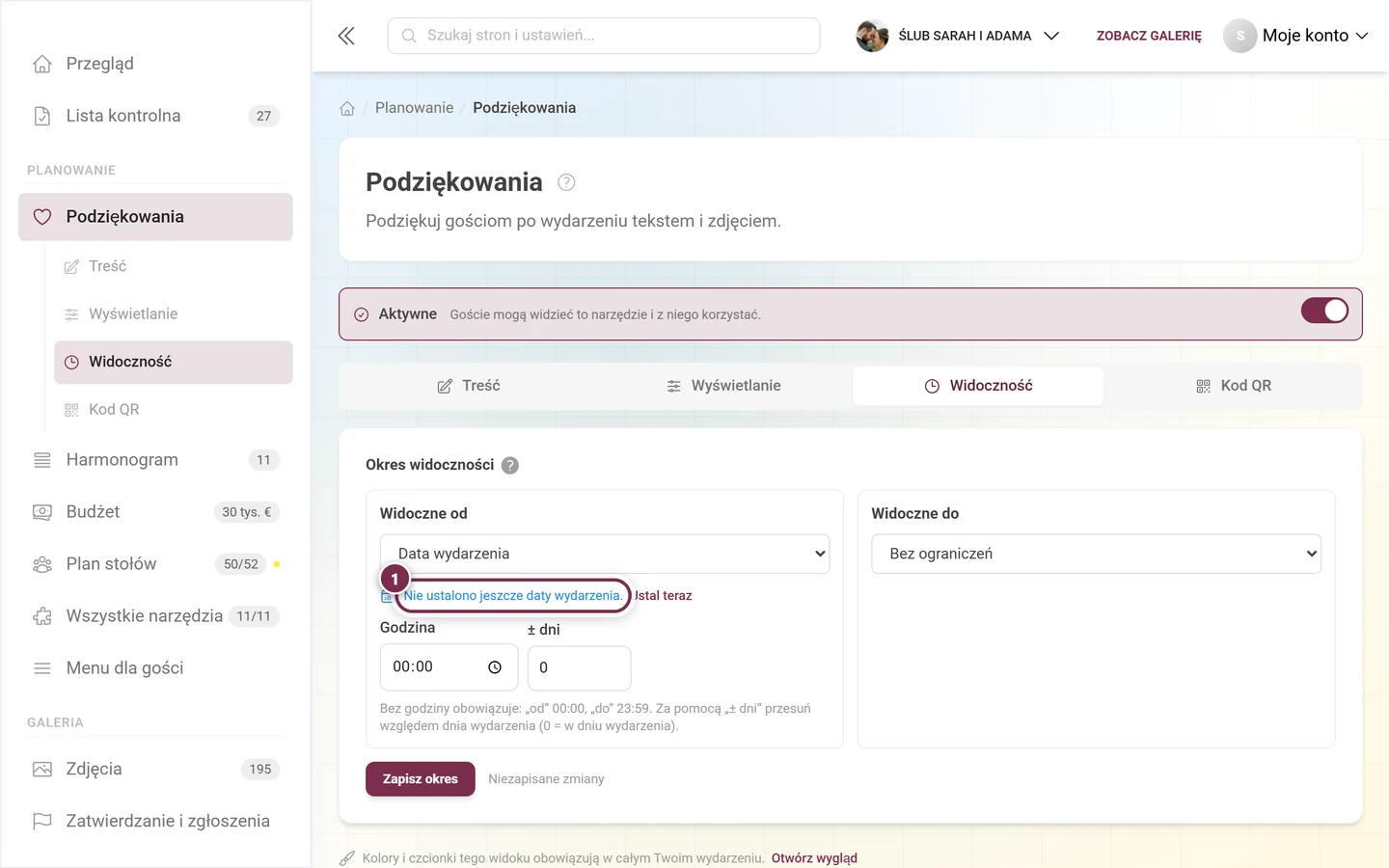 Informacja Nie ustalono jeszcze daty wydarzenia z linkiem Ustal teraz