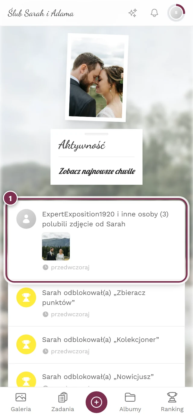 Kanał aktywności, zaznaczony najwyższy, a więc najnowszy wiersz