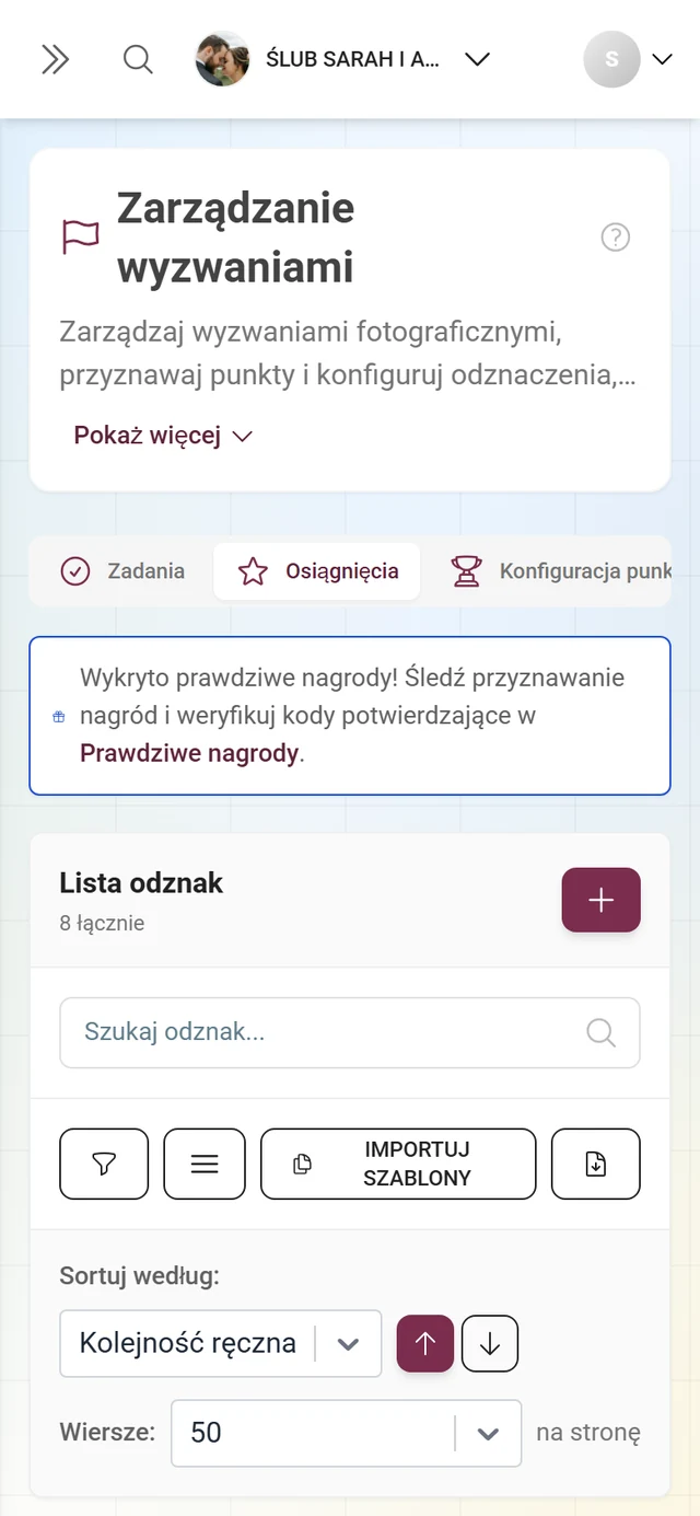 Zarządzanie osiągnięciami z odznakami, nagrodami i warunkami