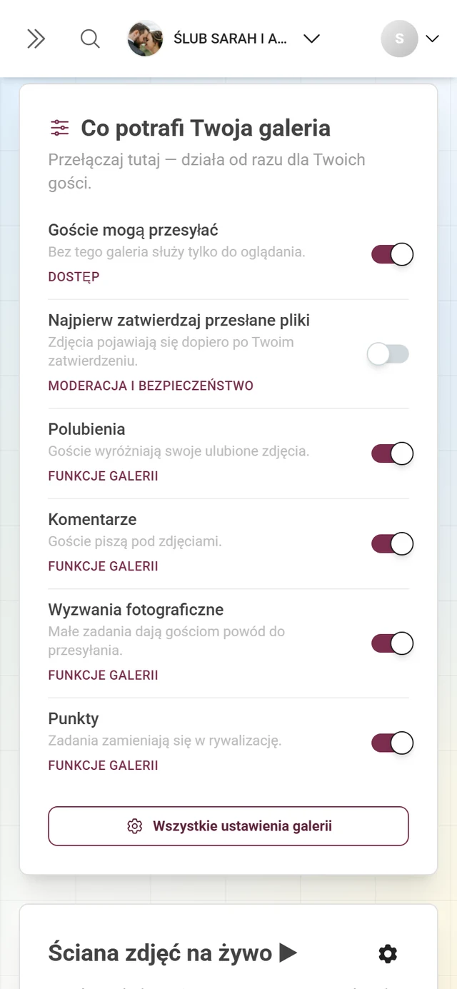 Karta Co potrafi Twoja galeria z sześcioma przełącznikami
