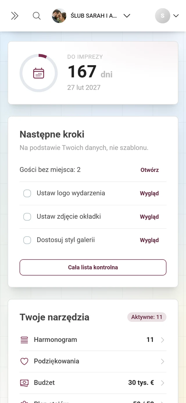 Karta pulpitu Następne kroki z wyprowadzonymi krokami i otwartymi zadaniami