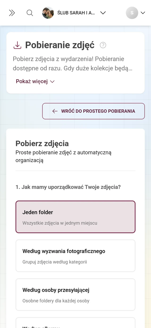 Pobieranie zaawansowane ze strukturą folderów, filtrami i wyborem dla eksportu ZIP