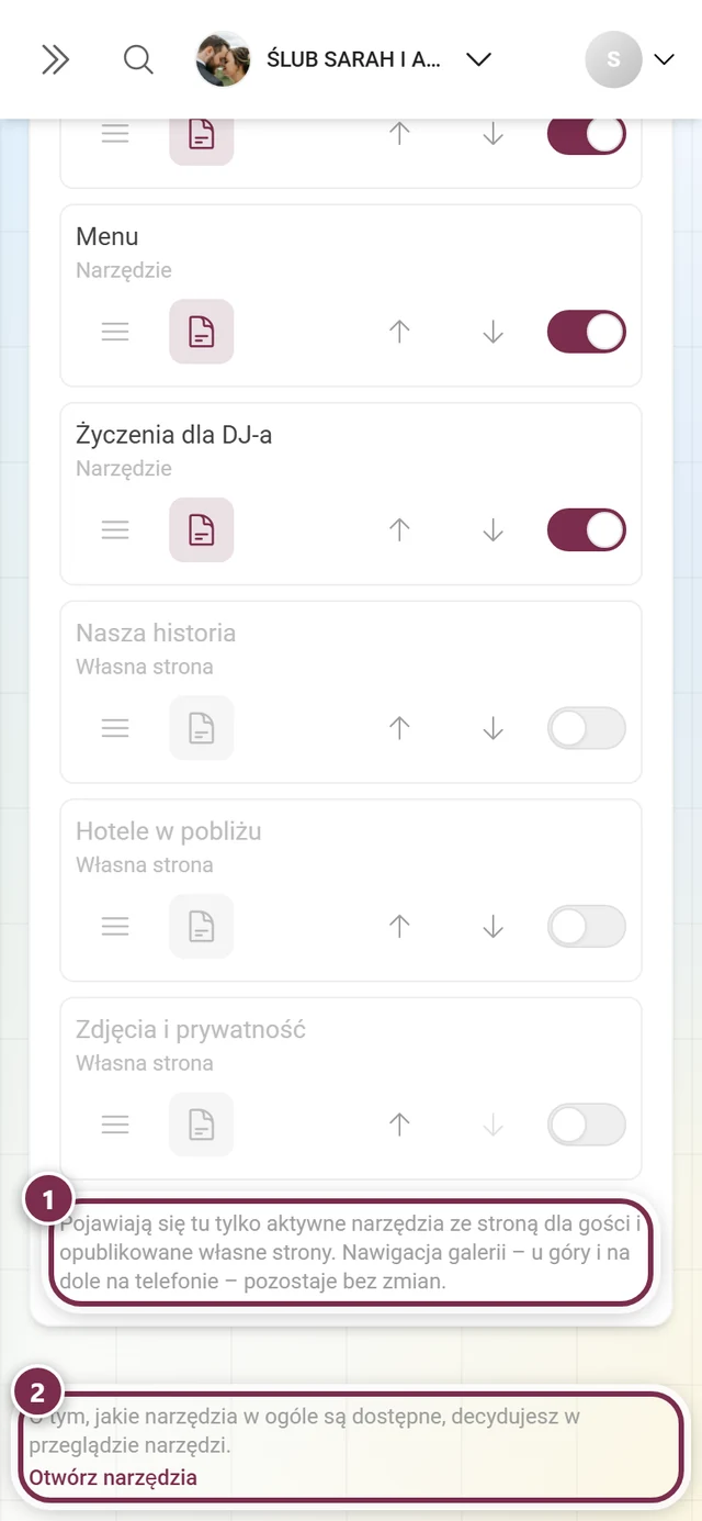 Dół strony z przypisem pod listą i odnośnikiem do przeglądu narzędzi