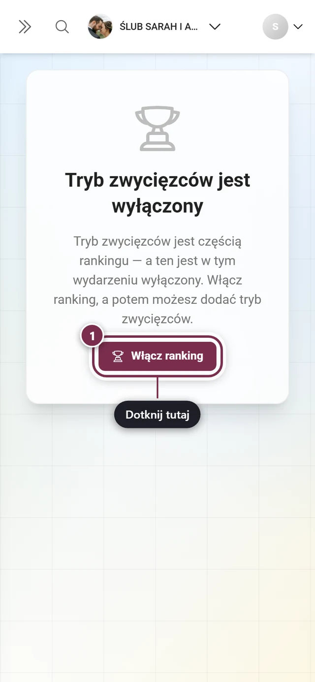 Komunikat, że ranking jest wyłączony, z przyciskiem Włącz ranking