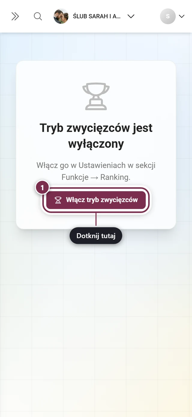 Komunikat Tryb zwycięzców jest wyłączony z przyciskiem Włącz tryb zwycięzców