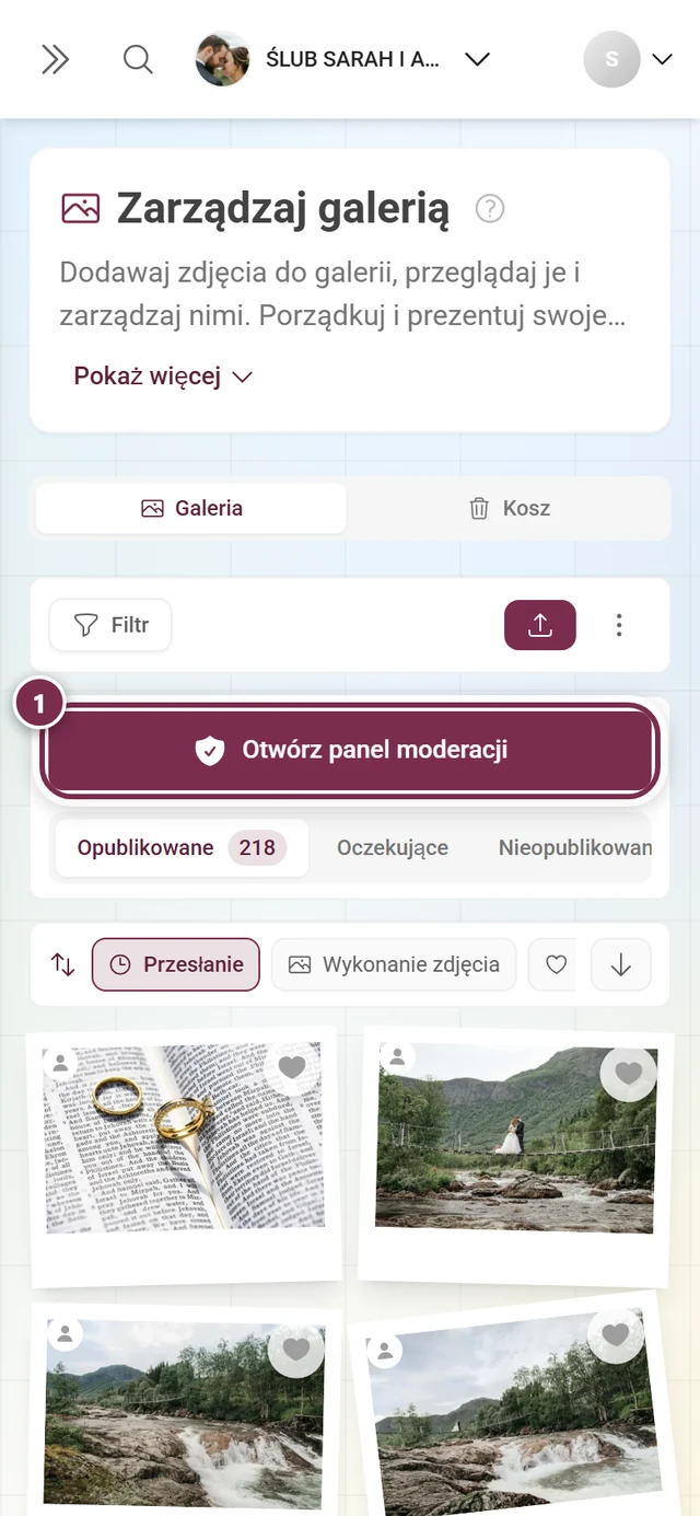 Panel moderacji na telefonie z zaznaczonym przyciskiem Otwórz panel moderacji