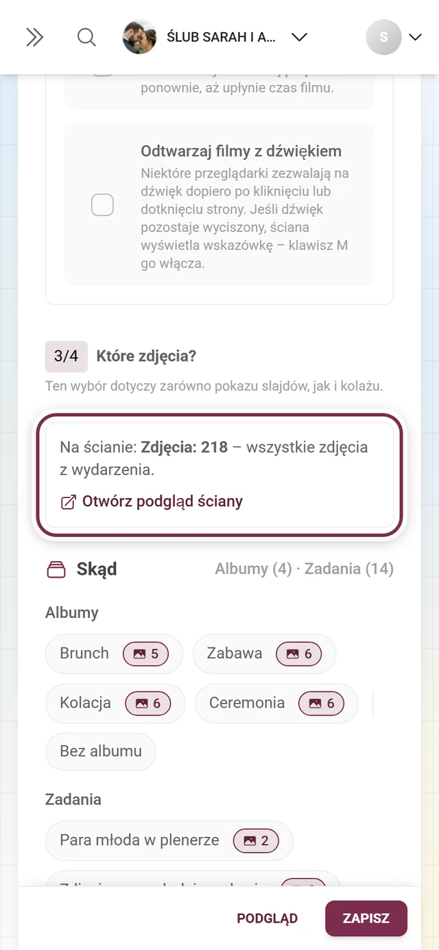 Nagłówek pytania Które zdjęcia z wierszem Na ścianie i aktywnymi ograniczeniami