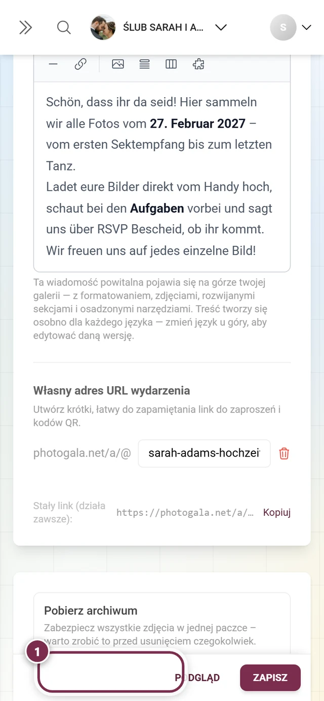 Sekcja Pobierz archiwum z wyróżnionym linkiem Przejdź do pobierania