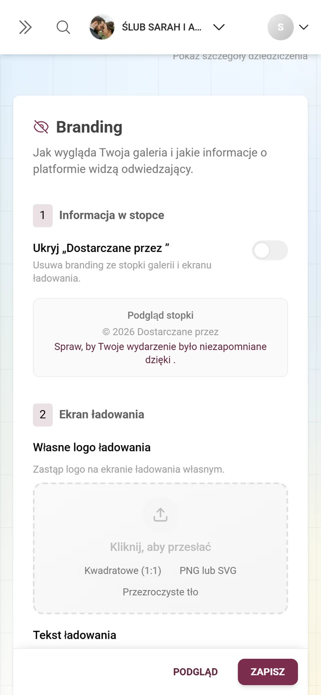 Karta White-label z sekcją Branding