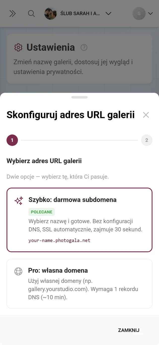 Kreator konfiguracji własnego adresu URL galerii