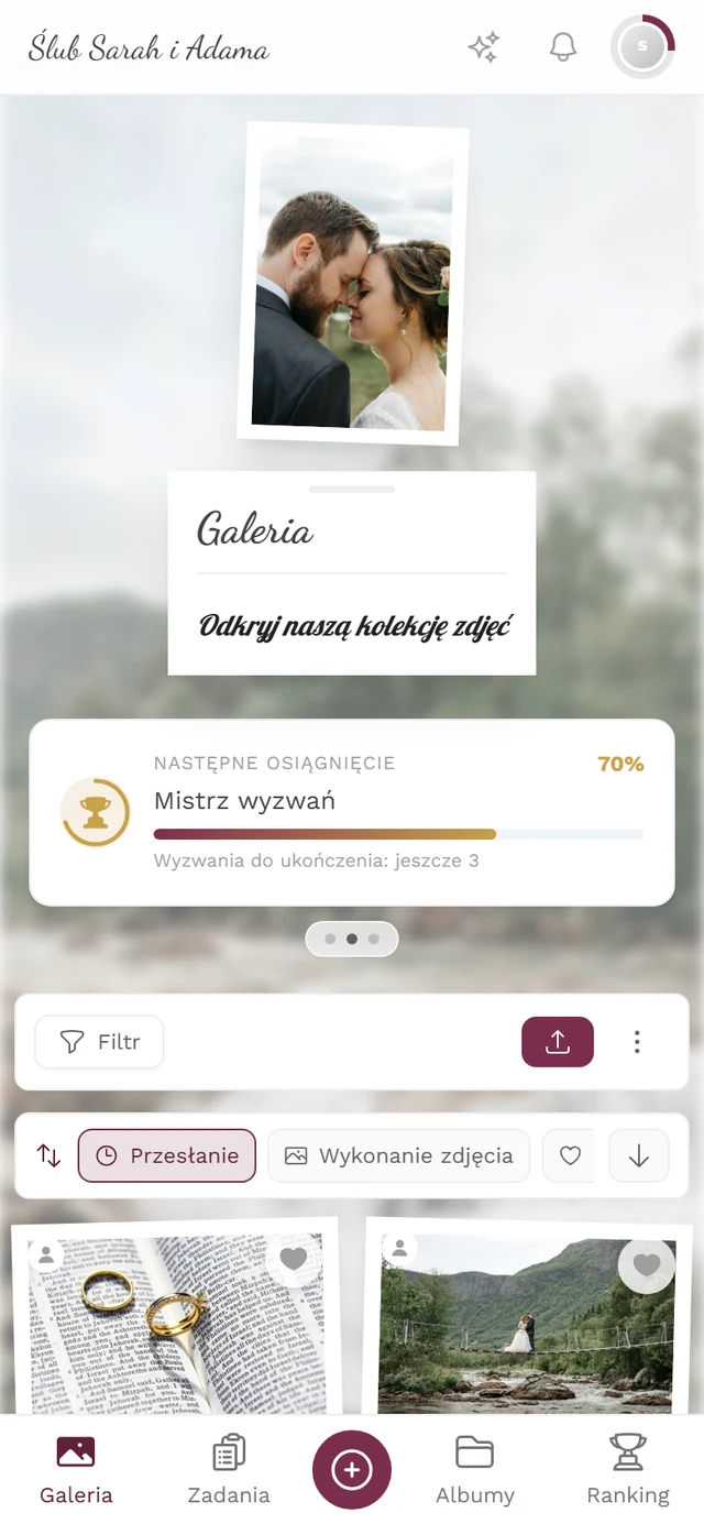 Galeria z kartą Następne osiągnięcie i trzema kropkami karuzeli pod spodem