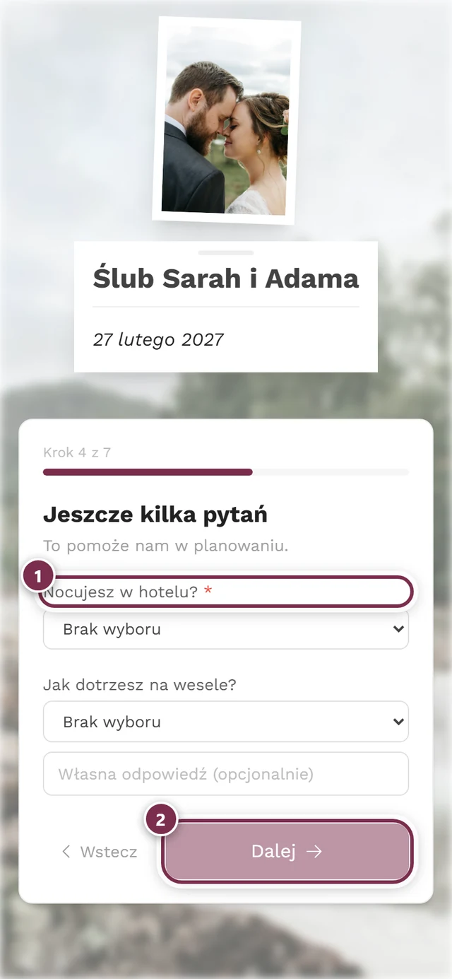 Pytanie obowiązkowe z czerwoną gwiazdką i bladym, nieaktywnym przyciskiem Dalej