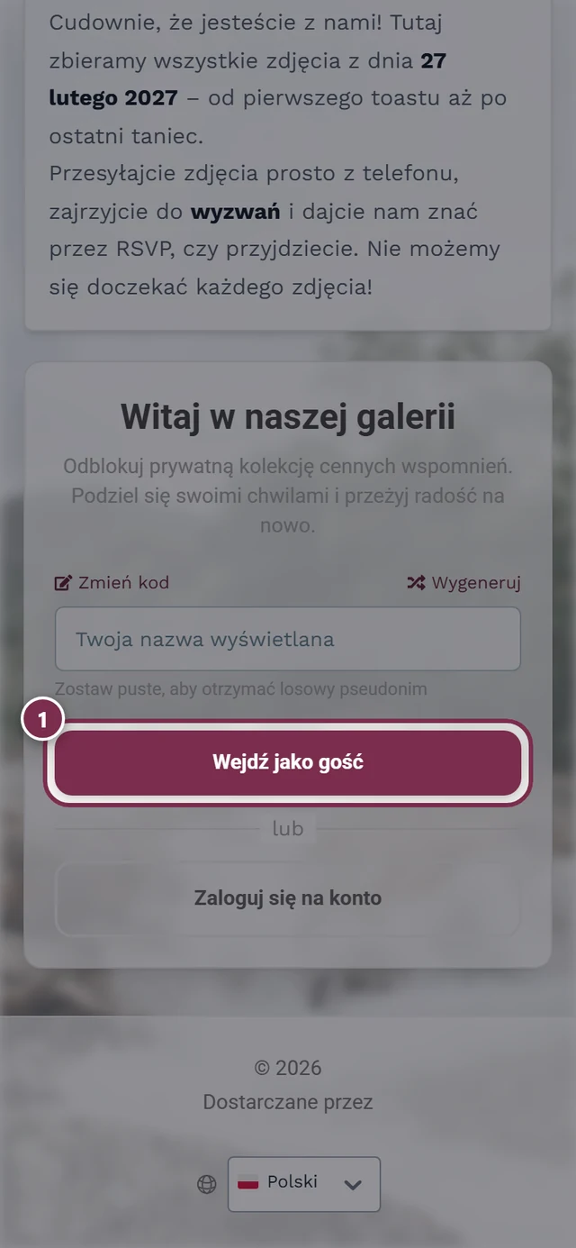 Pole Twoje imię z zaznaczonym przyciskiem Przejdź do zdjęć