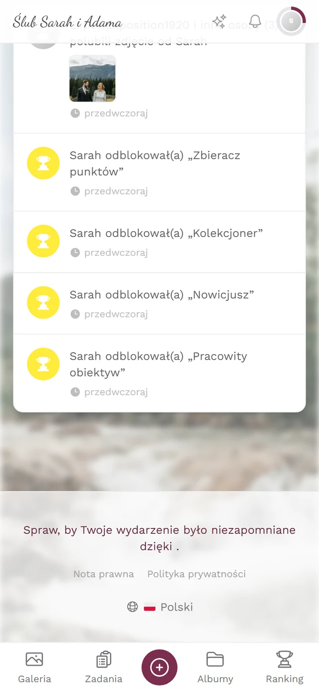 Stopka strony głównej wydarzenia z linkami Nota prawna i Polityka prywatności