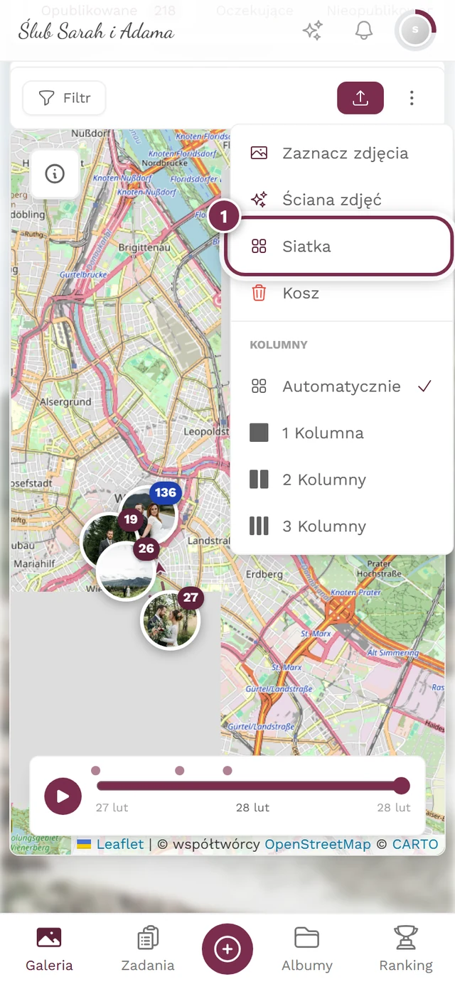 Widok mapy z zaznaczonym przyciskiem Siatka