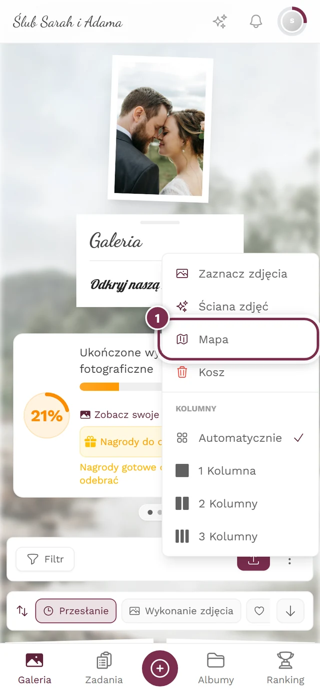 Otwarte menu z trzema kropkami w galerii z zaznaczoną pozycją Mapa