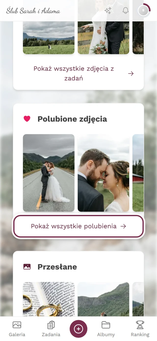 Strona profilu, sekcja Polubione zdjęcia z oznaczonym linkiem Pokaż wszystkie polubienia