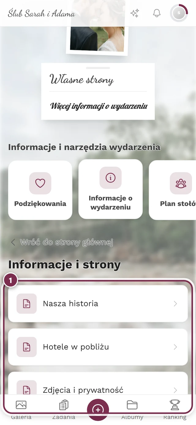 Strona zbiorcza Informacje i strony w widoku gościa z trzema wpisami