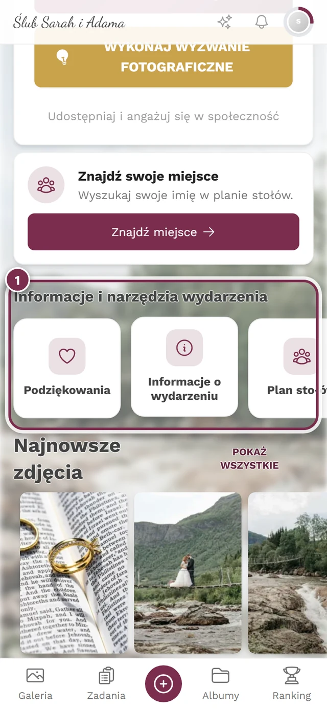 Pasek Informacje i narzędzia na stronie głównej gościa z zaznaczoną kartą własnej strony
