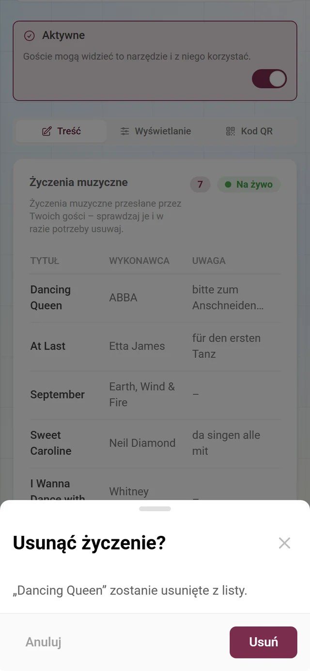 Pytanie Usunąć życzenie z tytułem danego życzenia