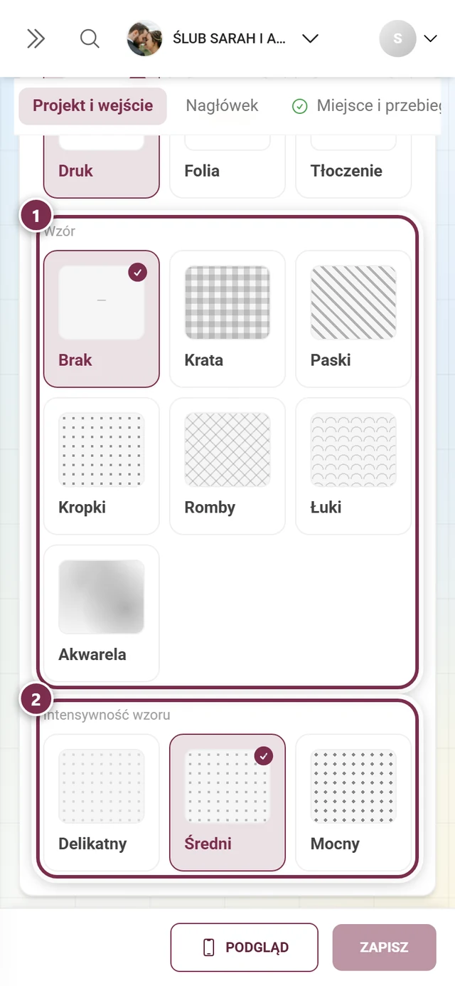 Wzór i intensywność wzoru z ponumerowanymi kółkami