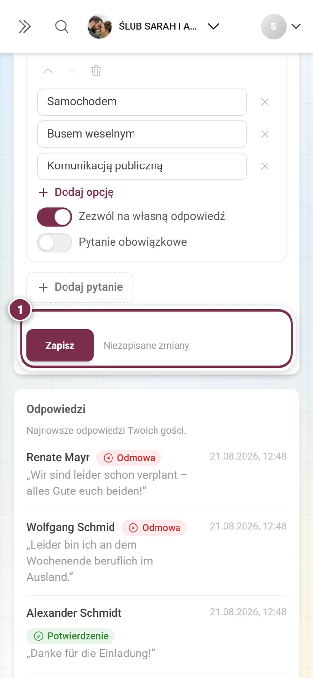 Wiersz zapisu z informacją Niezapisane zmiany