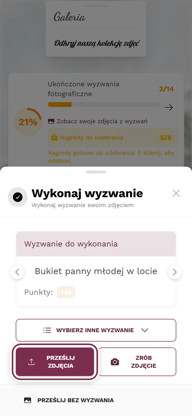 Krok 2 okna przesyłania z wybranym wyzwaniem i zaznaczonym przyciskiem Wybierz zdjęcie
