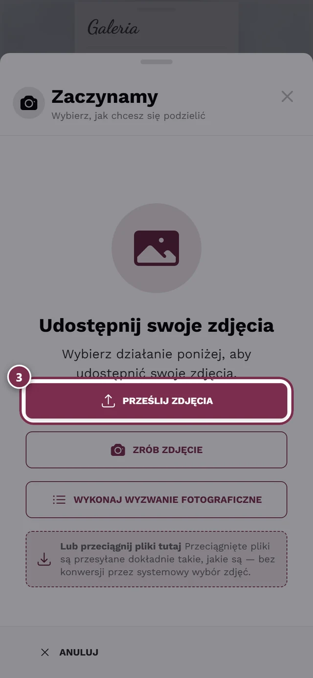 Okno przesyłania z przyciskiem Wybierz zdjęcie