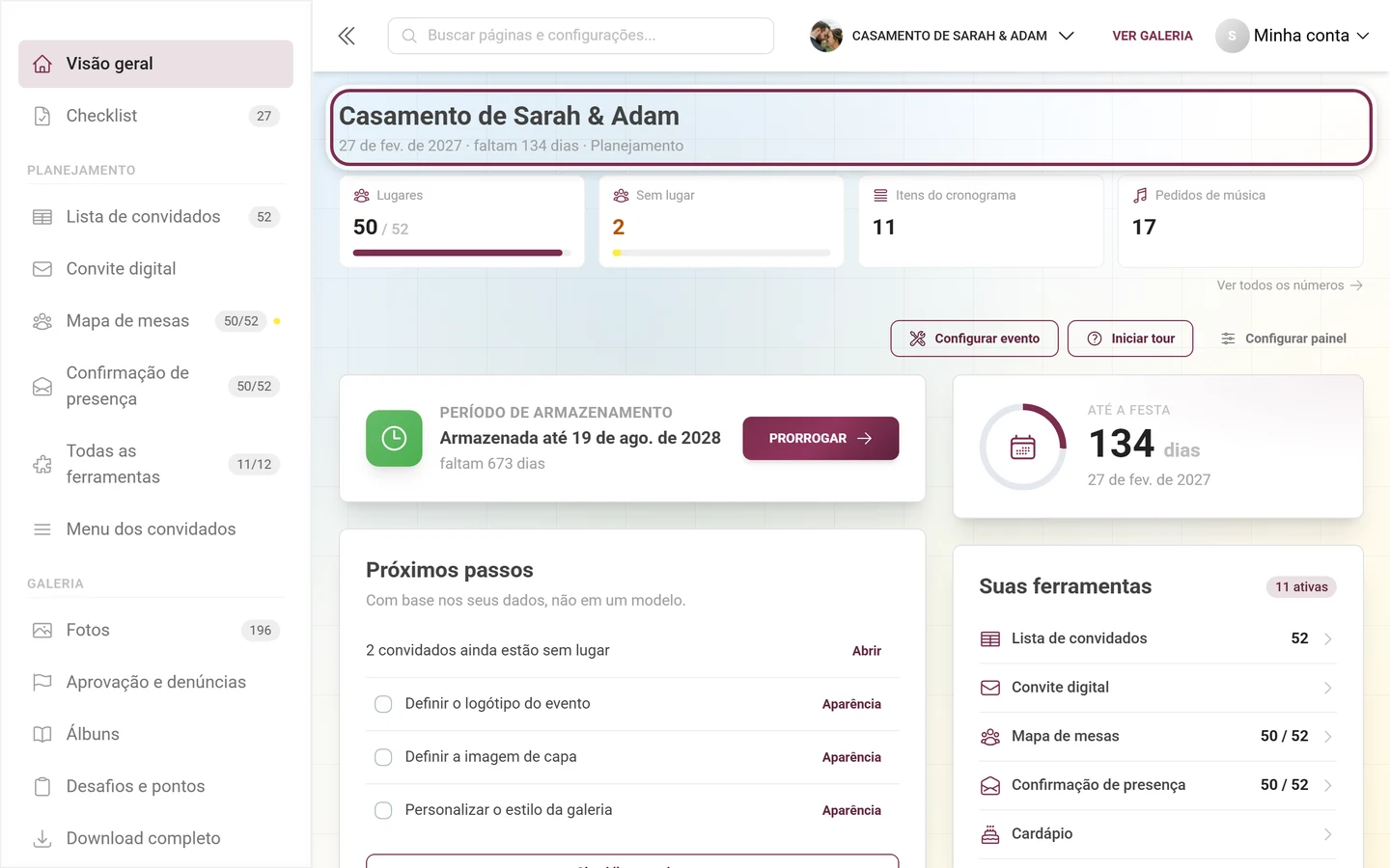 Cabeçalho do painel com o nome do evento e a linha com data, tempo restante e fase