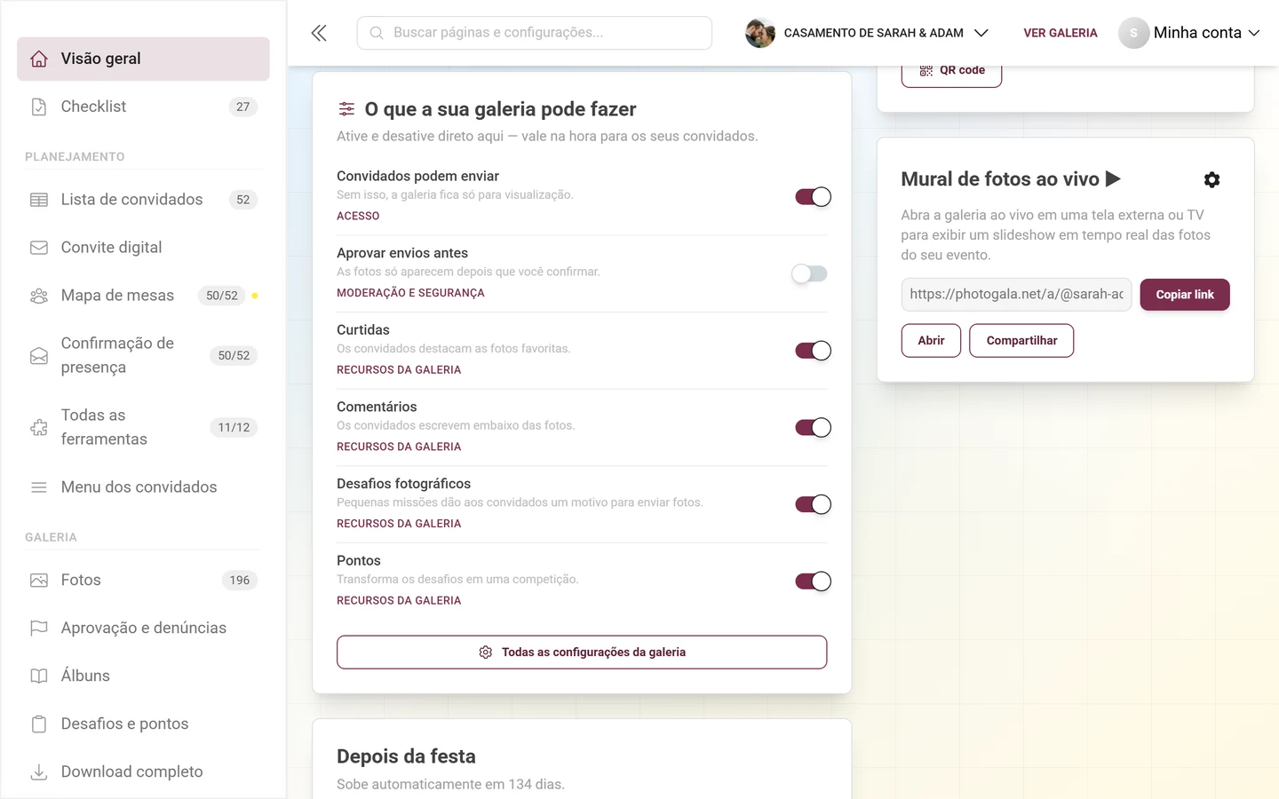 O cartão O que a sua galeria pode fazer com seis interruptores