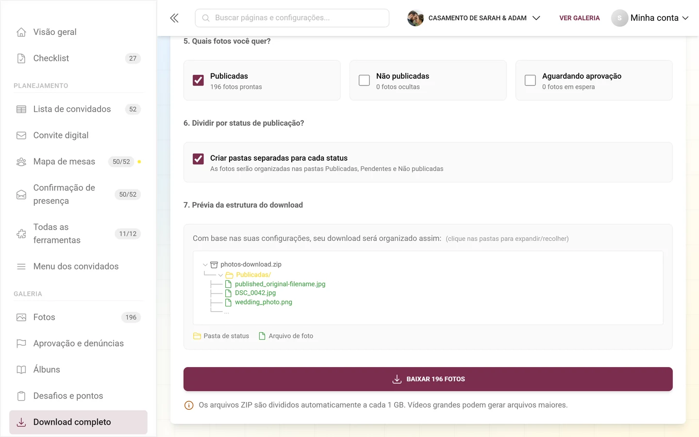 Etapa 7 com a árvore de pastas do arquivo ZIP e o botão de download