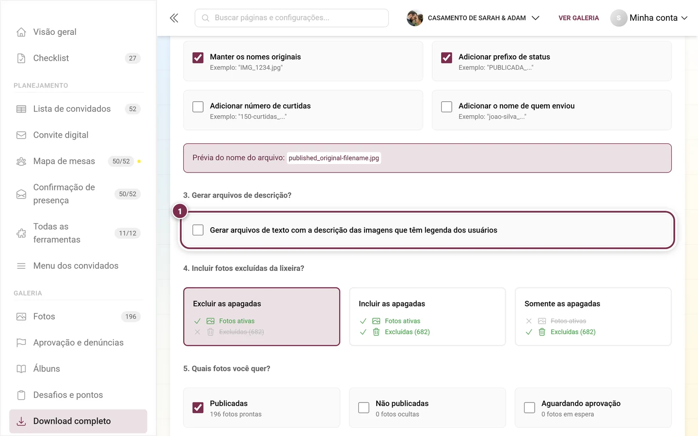 Etapa 3 com a caixa para arquivos de texto com descrição, destacada