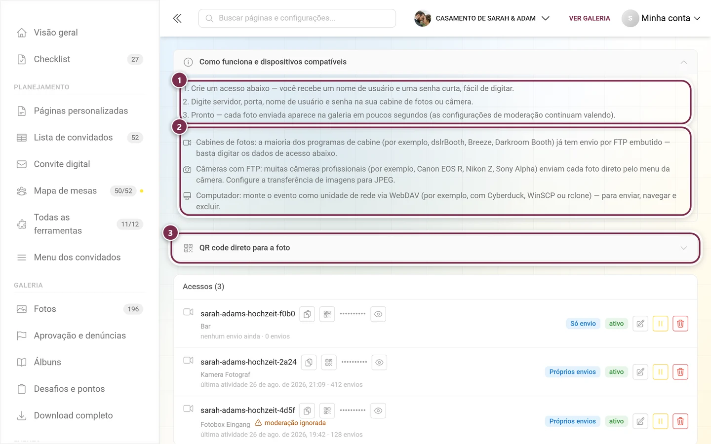 Área Como funciona e dispositivos compatíveis expandida, com os três passos e os três grupos de dispositivos