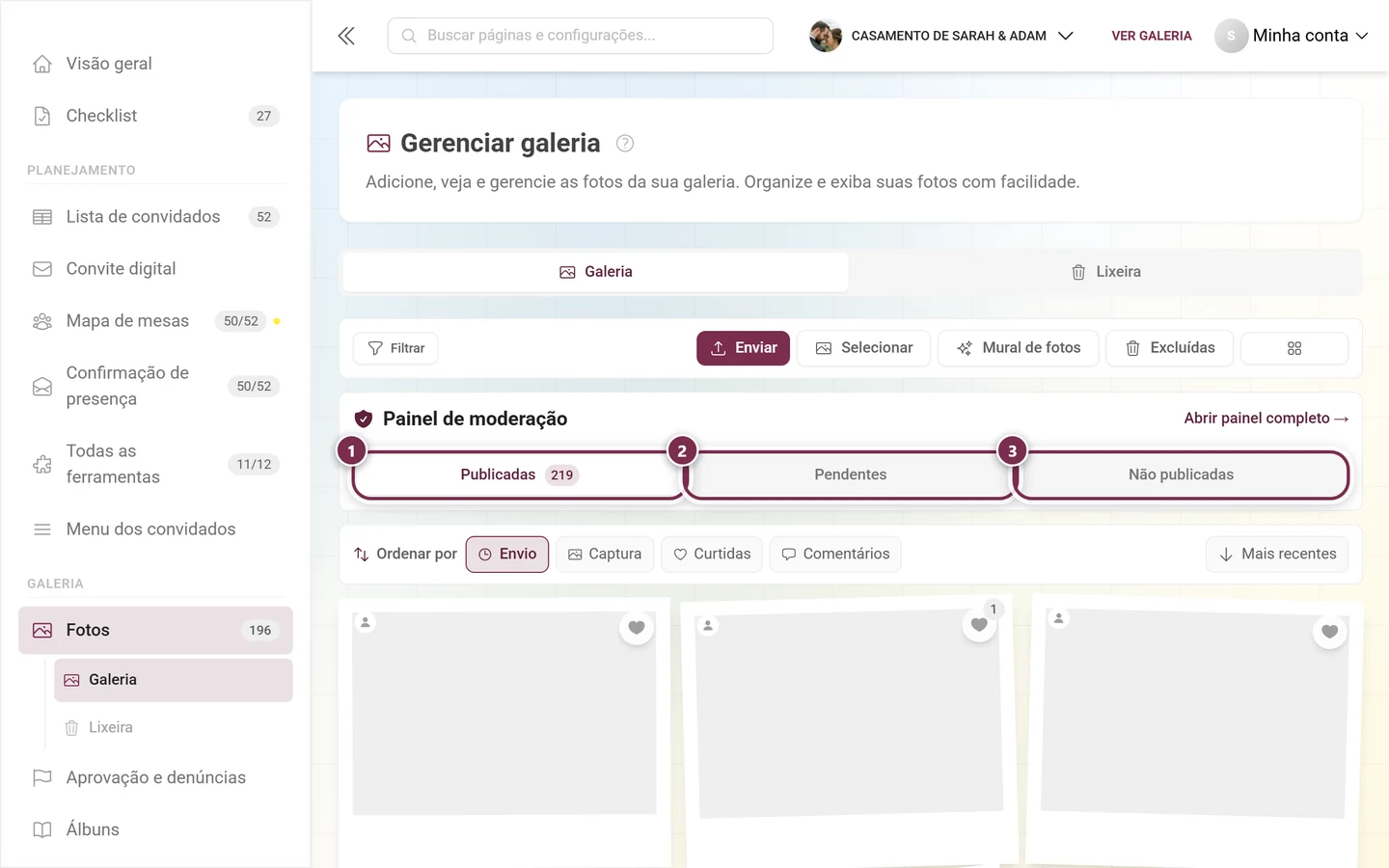 As três abas de status no painel de moderação, todas destacadas