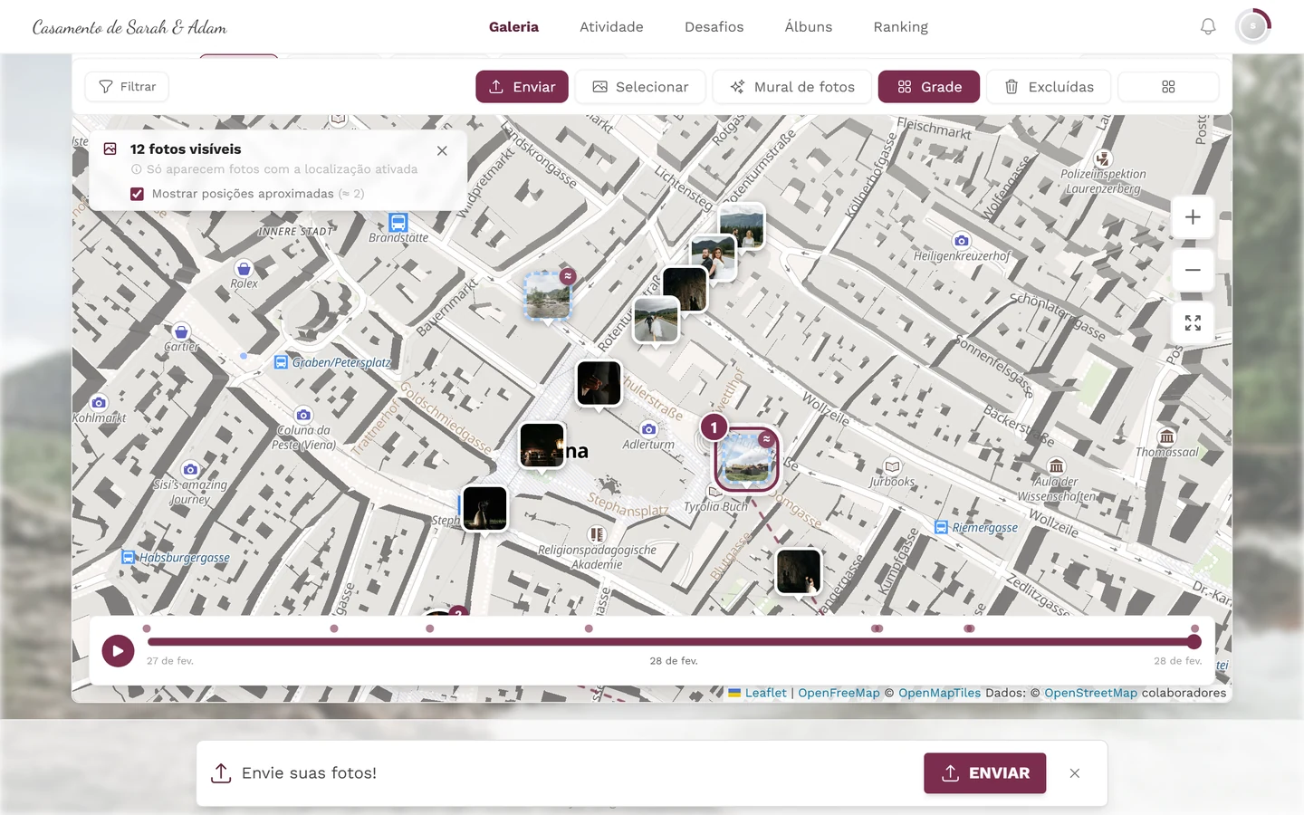 Mapa aproximado com um marcador de foto destacado com borda tracejada e selo ≈